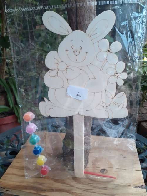 Laser-cut Wooden Bunny on stick - Paint it Yourself!